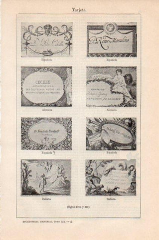 LAMINA V13202: Tarjetas de los siglos XVIII y XIX