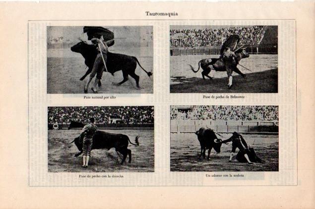 LAMINA V13246: Tauromaquia pase de pecho y pase natural