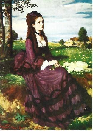 POSTAL L04571: Mujer con vestido violeta, por Szinyei Merse Pal