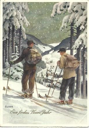 POSTAL L04399: Dibujo de esquiadores