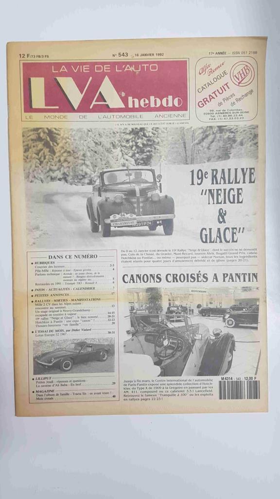Revista, Magazine: La Vie de l'Auto LVA Hebdo num 543, 16 janvier 1992 - 19e Rallye neige & Glace