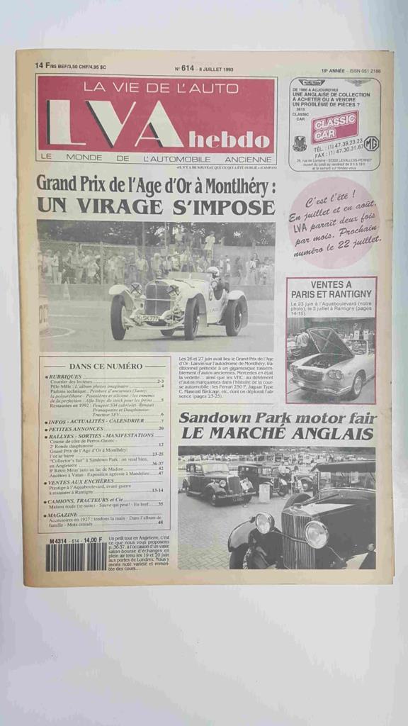 Revista, Magazine: La Vie de l'Auto LVA Hebdo num 614, juillet 1993 - Grand Prix de l'Age d'Or à Montlhéry