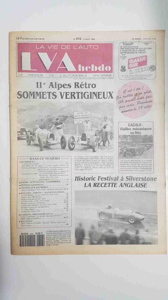 Revista, Magazine: La Vie de l'Auto LVA Hebdo num 616, aout 1993 - 11e Alpes Rétro sommets vertigineux
