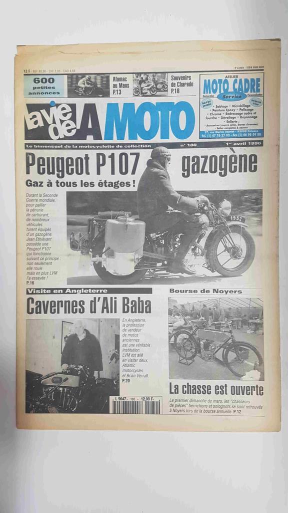 LA VIE DE LA MOTO, Numero 180 - 1er avril 1996: Peugeot P107 gazogene