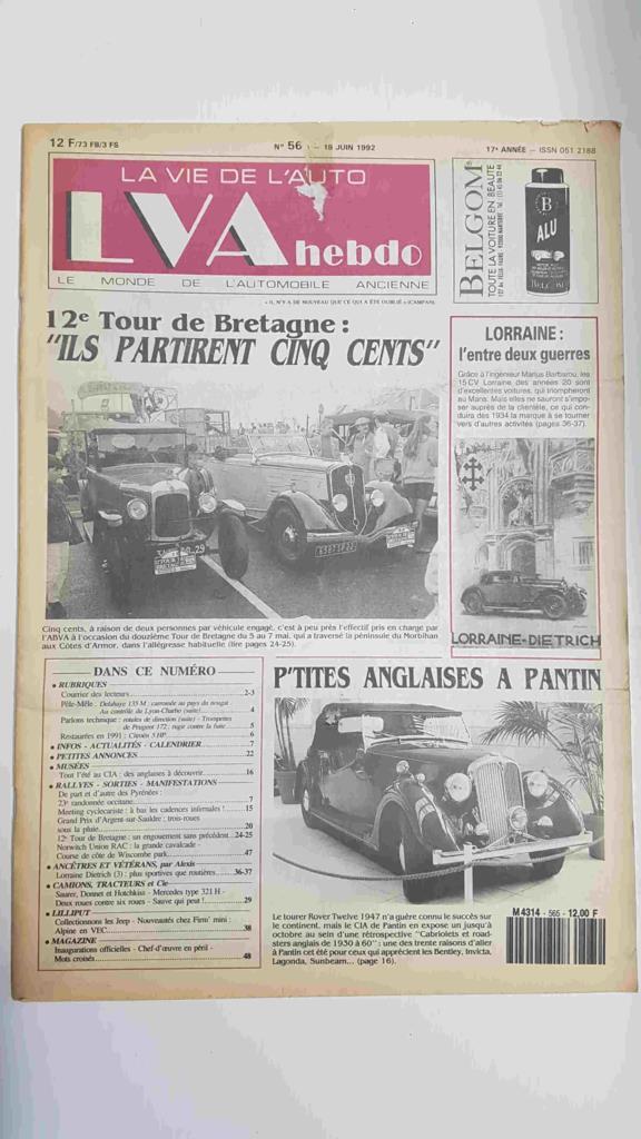 Revista, Magazine: La Vie de l'Auto LVA Hebdo num 565, 18 juin 1992 - 12e Tour de Bretagne 