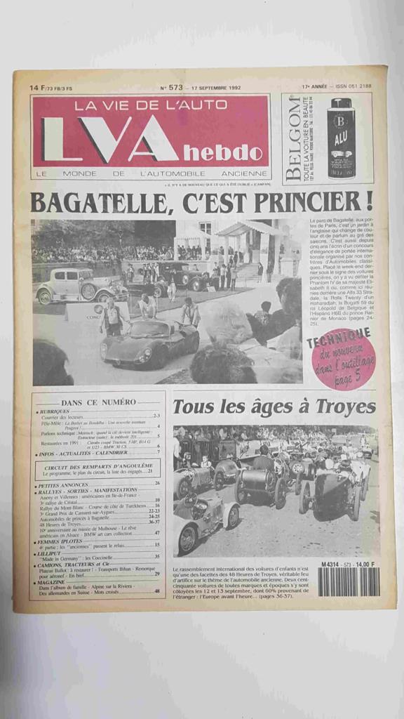 Revista, Magazine: La Vie de l'Auto LVA Hebdo num 573, 17 septembre 1992 - Bagatelle c'est principier