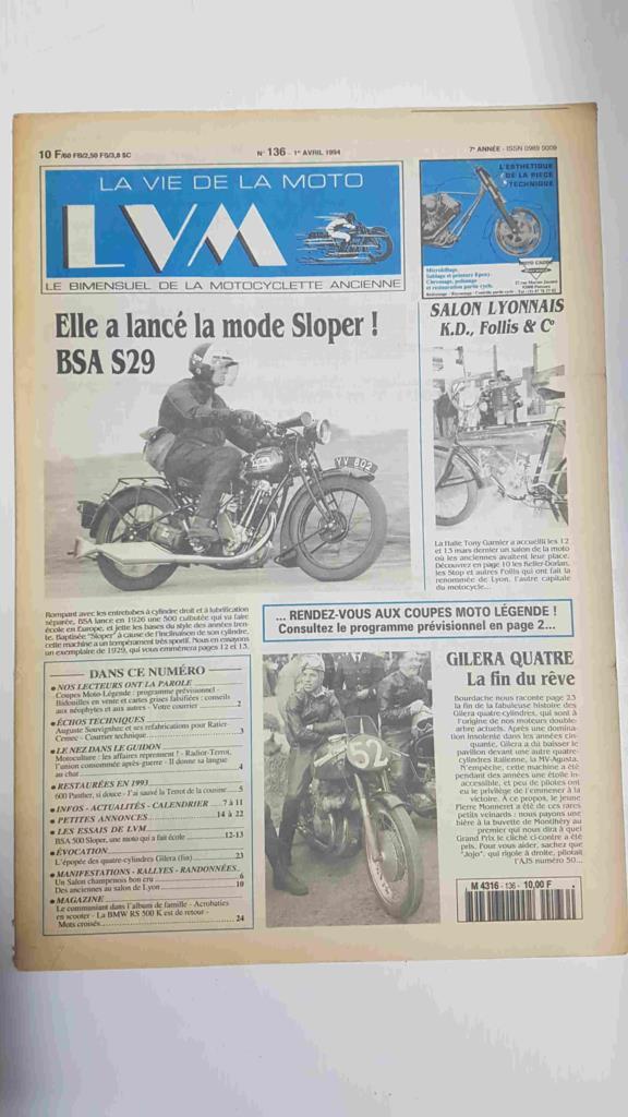 La vie de la moto  LVM numero 136, 1 avril 1994 - Elle a lance la mode Sloper BSA S29