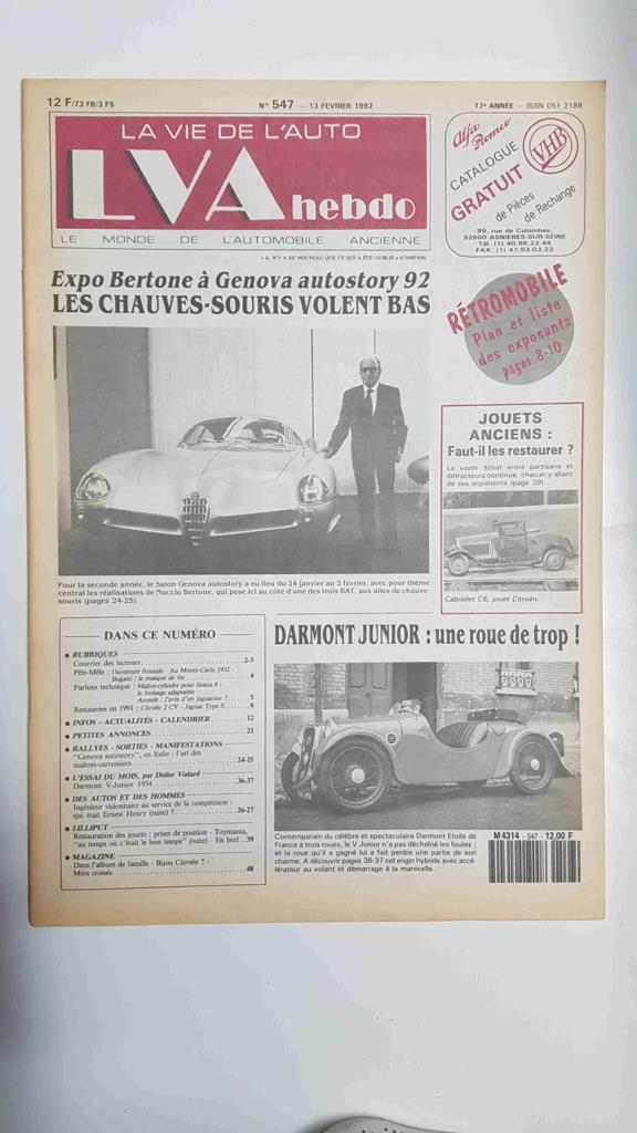 Revista, Magazine: La Vie de l'Auto LVA Hebdo num 547, 13 fevrier 1992 - Expo Bertone a Genova autostory 92