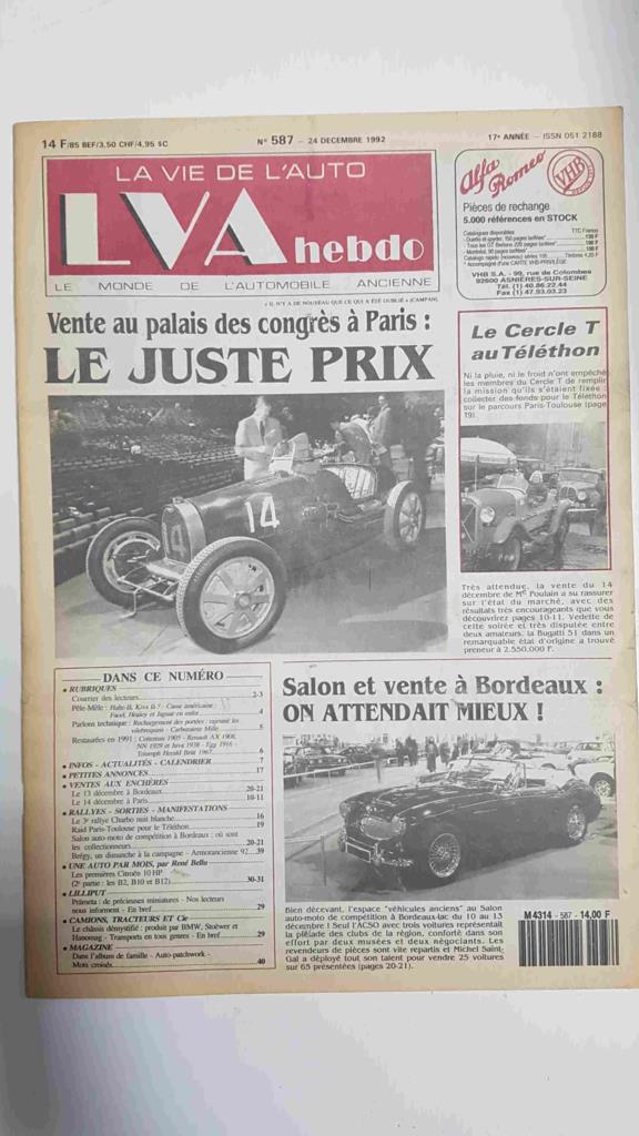 Revista, Magazine: La Vie de l'Auto LVA Hebdo num 587, 24 decembre 1992 - Vente au palais des congrès a Paris. Incluye suplmento paginas centrales