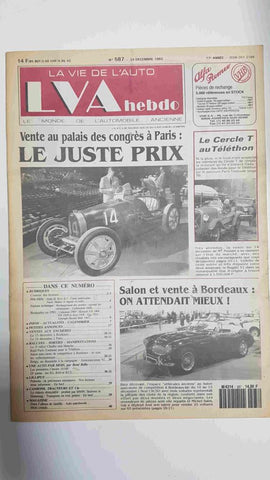 Revista, Magazine: La Vie de l'Auto LVA Hebdo num 587, 24 decembre 1992 - Vente au palais des congrès a Paris. Incluye suplmento paginas centrales