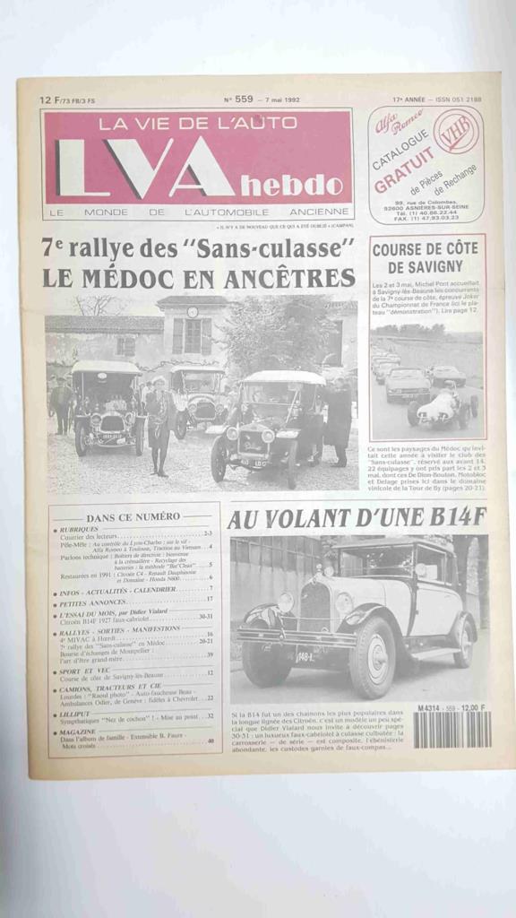 Revista, Magazine: La Vie de l'Auto LVA Hebdo num 559, 7 mai 1992 - 7e rallye des Sans culasse en Médoc. Incluye suplemento en las páginas centrales