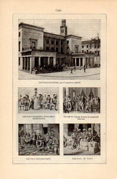 LAMINA V16707: Cafe Predocchi en Padua Café turco en Constantinopla y Café arabe en El Cairo