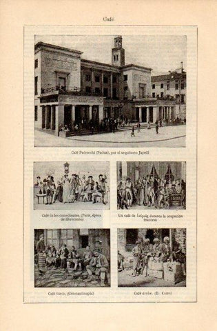 LAMINA V16707: Cafe Predocchi en Padua Café turco en Constantinopla y Café arabe en El Cairo