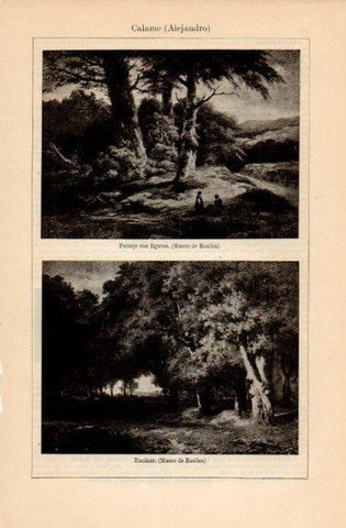 LAMINA V16739: Paisaje con figuras y Encinar por A. Calame