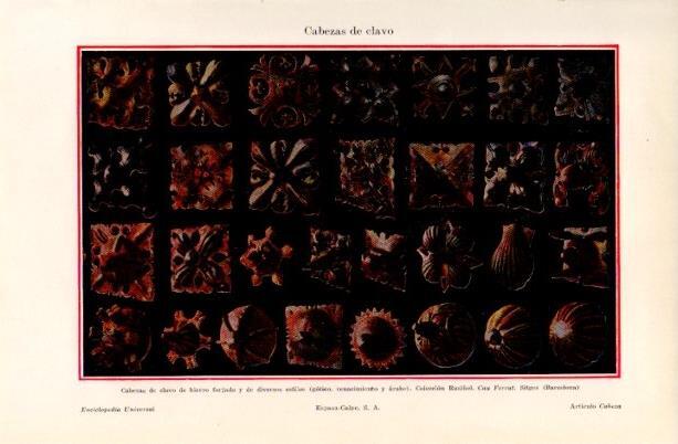 LAMINA V16652: Cabezas de clavo de hierro forjado, colección Rusiñol