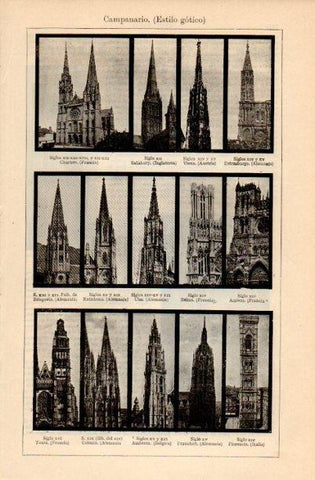LAMINA V16824: Tipos de campanario de estilo gotico