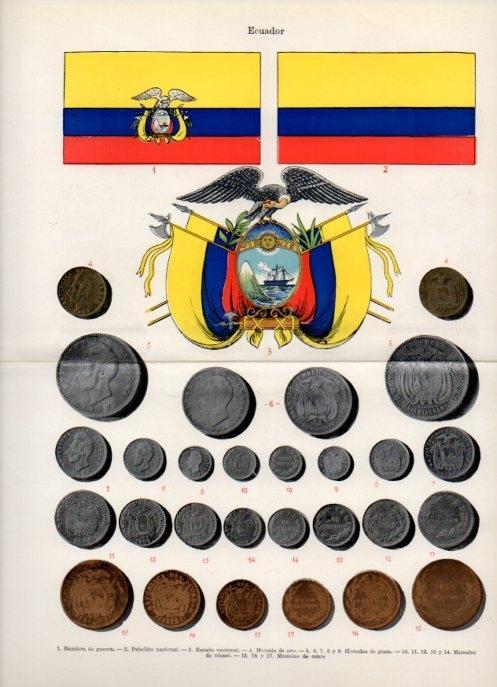 LAMINA V16882: Escudo, bandera y monedas de Ecuador