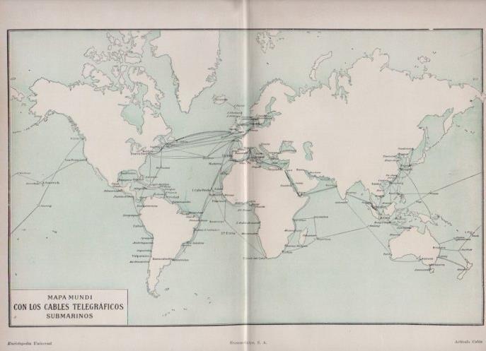 LAMINA V16885: Mapamundi con los cables telegraficos submarinos