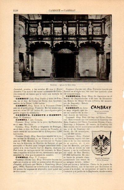 LAMINA V16804: Iglesia y escudo de Cambray, Francia