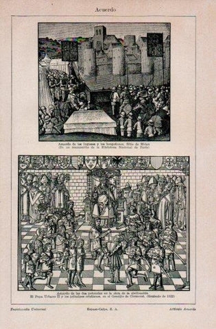 LAMINA V16350: Papa Urbano II y los principes cristianos en el Concilio de Clermont grabado de 1522