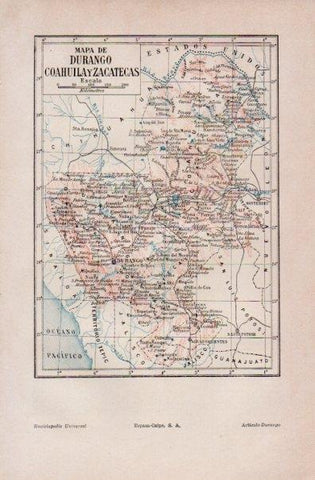 LAMINA V16570: Mapa de Durango Coahuila y Zacatecas