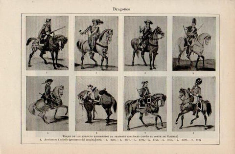 LAMINA V16516: Trajes de los regimientos de dragones de España segun el Conde Clonard