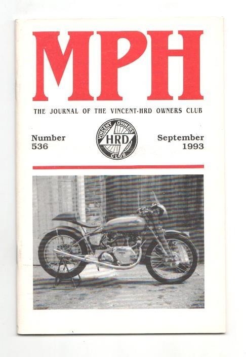 Revista / magazine MPH num 536, september 1993: Vincent HRD Owners Club - cover picture Mick Ruocco's green Comet