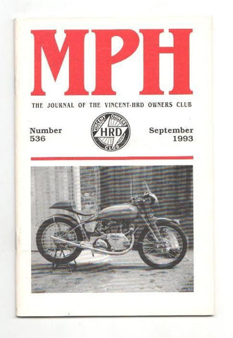 Revista / magazine MPH num 536, september 1993: Vincent HRD Owners Club - cover picture Mick Ruocco's green Comet