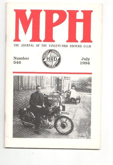 Revista / magazine MPH num 546, july 1994: Vincent HRD Owners Club - cover picture Paul Richardson on a 'B' Rapide