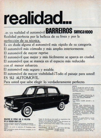 LAMINA V17387: Publicidad Simca 1000 de Barreiros