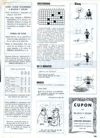 LAMINA V17373: Pagina de crucigrama y viñeta de Coq