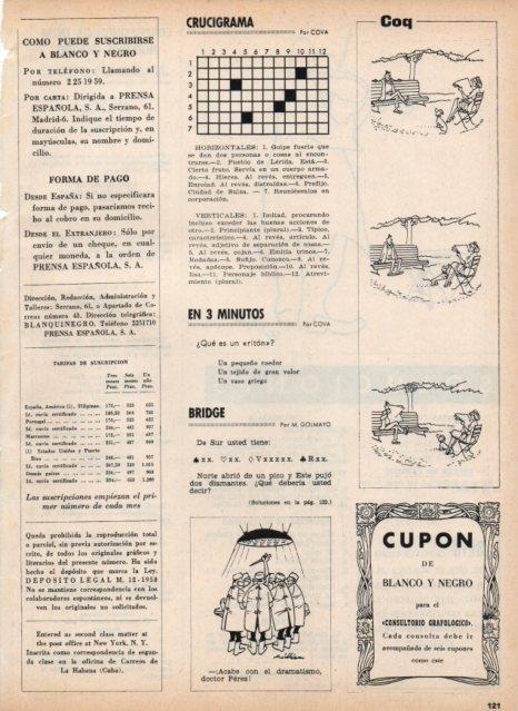 LAMINA V17288: Pagina de crucigrama y viñeta de Coq