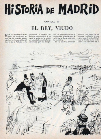 LAMINA V17466: Ilustracion de Mingote para capitulo III seccion Historia de Madrid