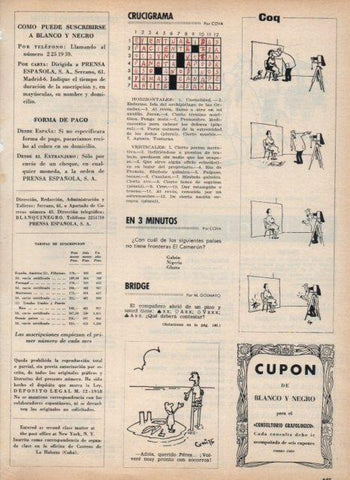 LAMINA V17187: Pagina crucigrama y viñeta de Coq
