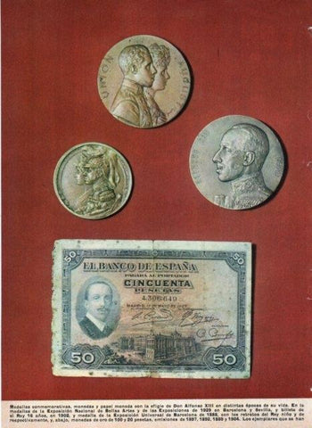 LAMINA V17156: Medallas, papel y monedas conmemorativas de Alfonso XIII