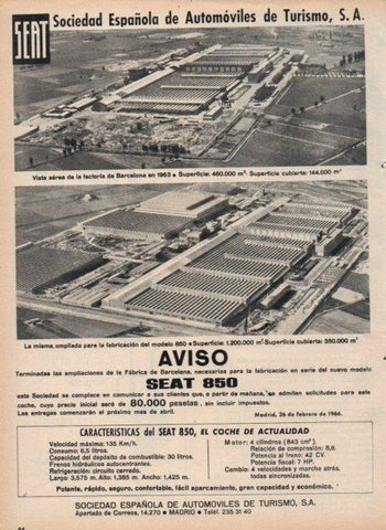 LAMINA V17099: Publicidad factoria Seat de Barcelona en 1963
