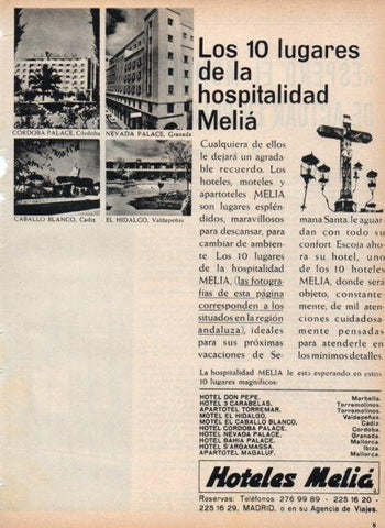 LAMINA V17078: Publicidad Hoteles Melia