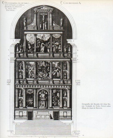 LAMINA V17610: Basilica del Escorial. Retablo del Altar Mayor grabado de Pedro Perret