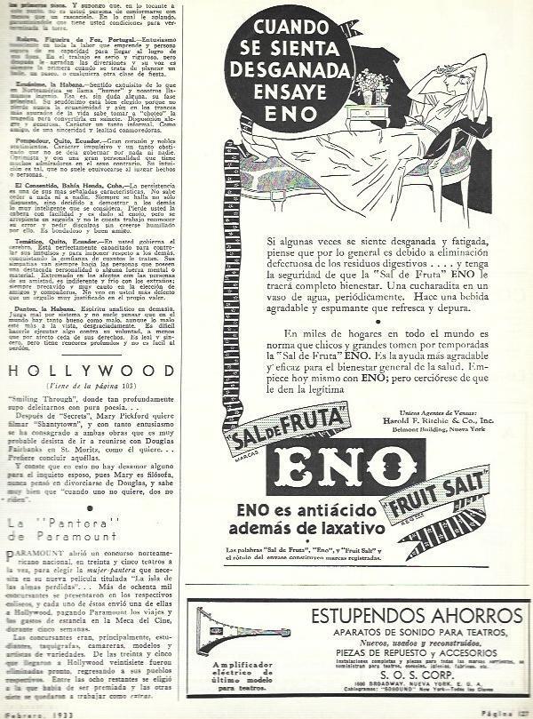 LAMINA 31906: Publicidad de Eno y aparatos de sonido para teatros