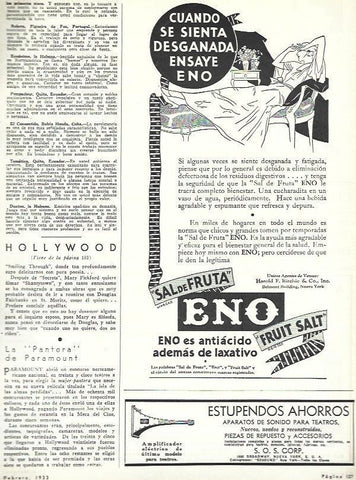 LAMINA 31906: Publicidad de Eno y aparatos de sonido para teatros