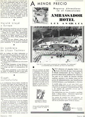 LAMINA 31907: Publicidad de Ambassador Hotel de Los Angeles