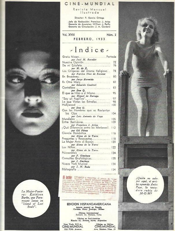 LAMINA 31883: Indice de Cine Mundial, febrero de 1933