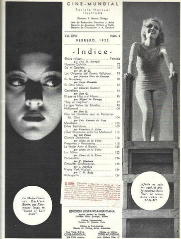 LAMINA 31883: Indice de Cine Mundial, febrero de 1933