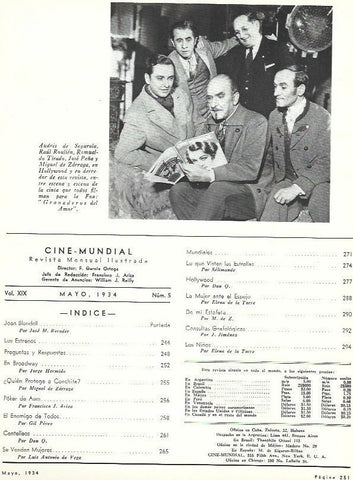 LAMINA 31853: Indice del numero 5 de Cine Mundial de mayo de 1934