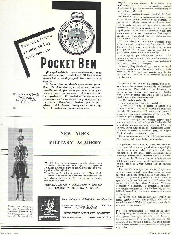LAMINA 31876: Publicidad de Pocket Ben y New York Military Academy