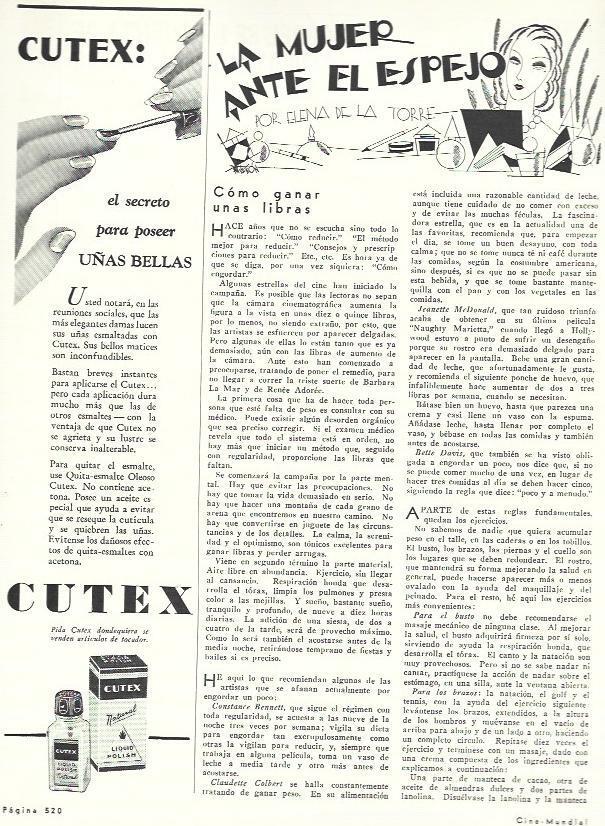 LAMINA 31972: Publicidad de Cutex y relato La mujer ante el espejo de Elena de la Torre