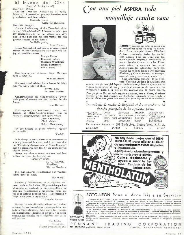 LAMINA 31947: Publicidad de Elisabeth Arden y Mentholatum
