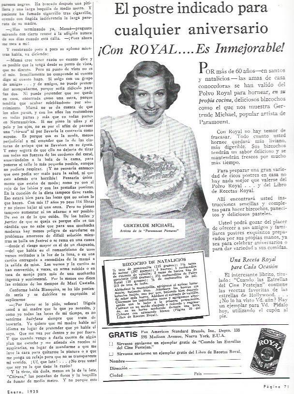 LAMINA 31944: Publicidad y receta de Royal