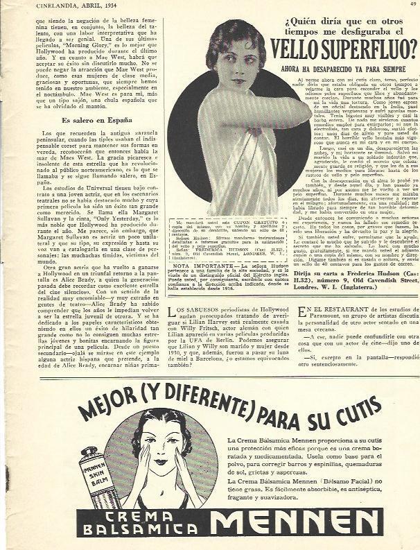 LAMINA 31738: Publicidad de crema Mennen y depilacion