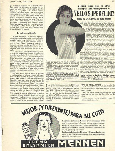 LAMINA 31738: Publicidad de crema Mennen y depilacion